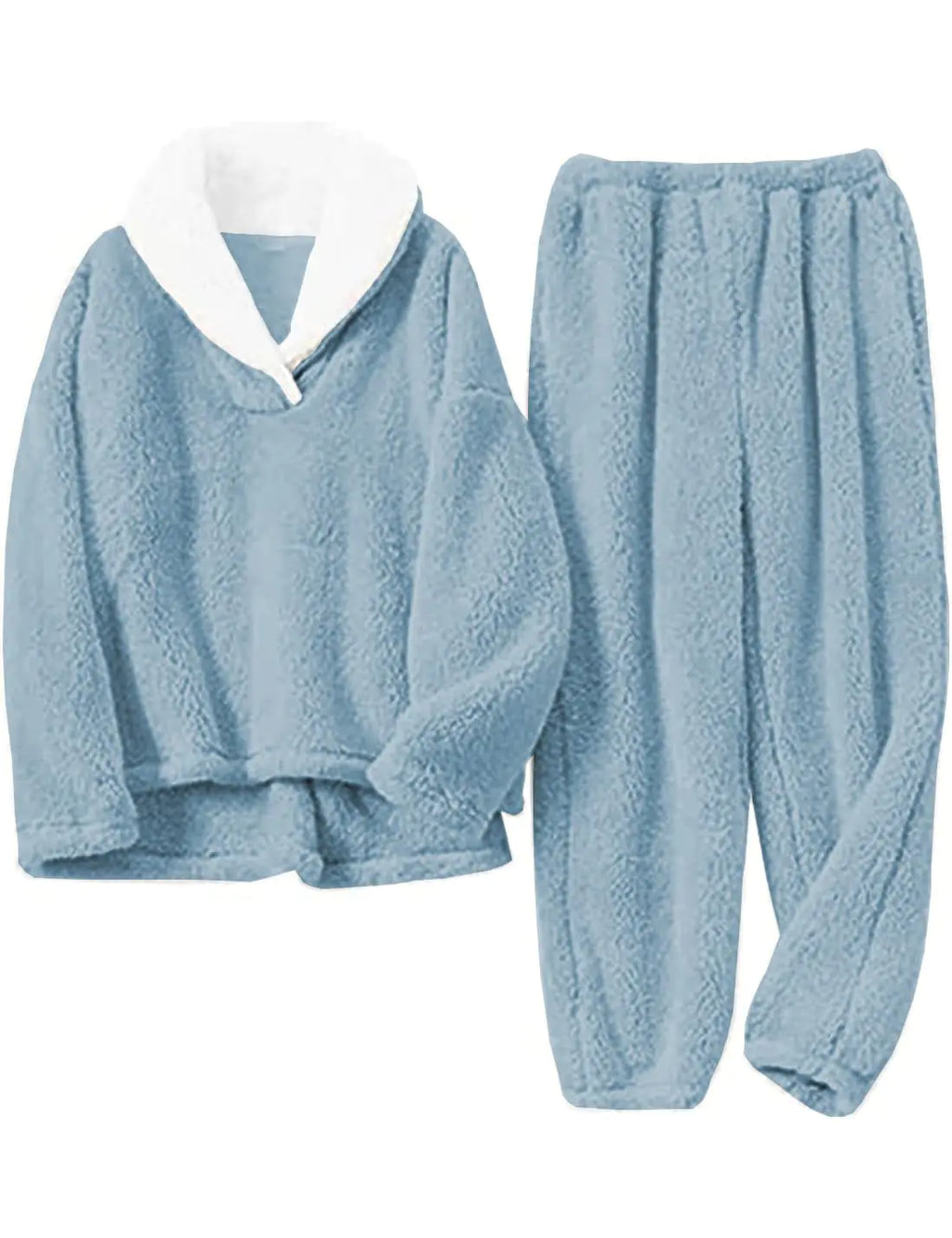 Peaceglad Women s Fluffy Pajamas Set Fleece Pullover Pants Loose Plush Winter Chrismas Sleepwear(BlueXL)